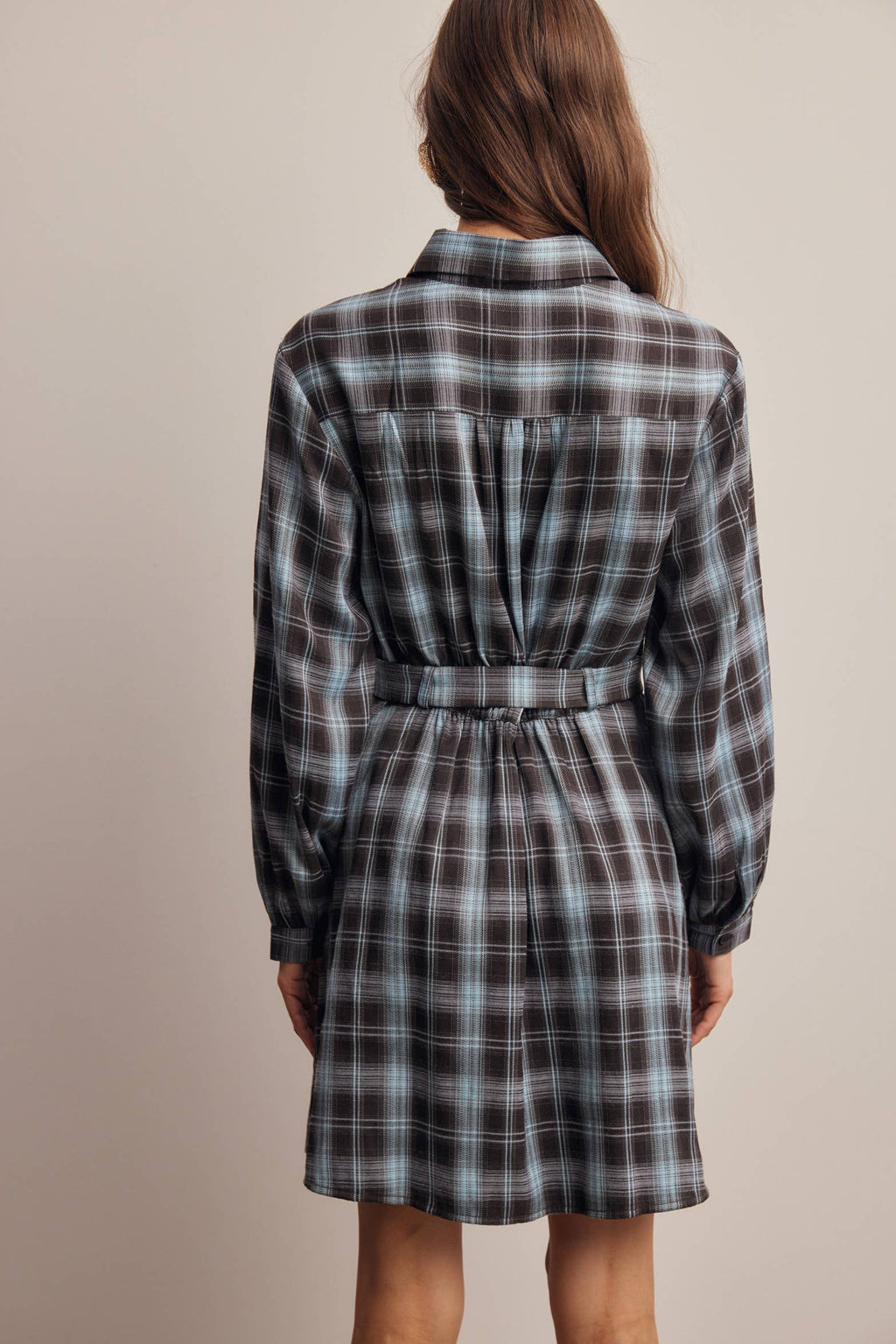 Belted Plaid Shirt Dress FD0063