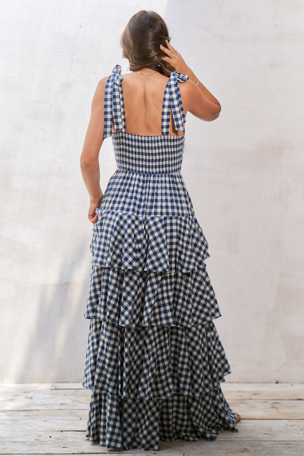 GINGHAM TIERED MAXI DRESS