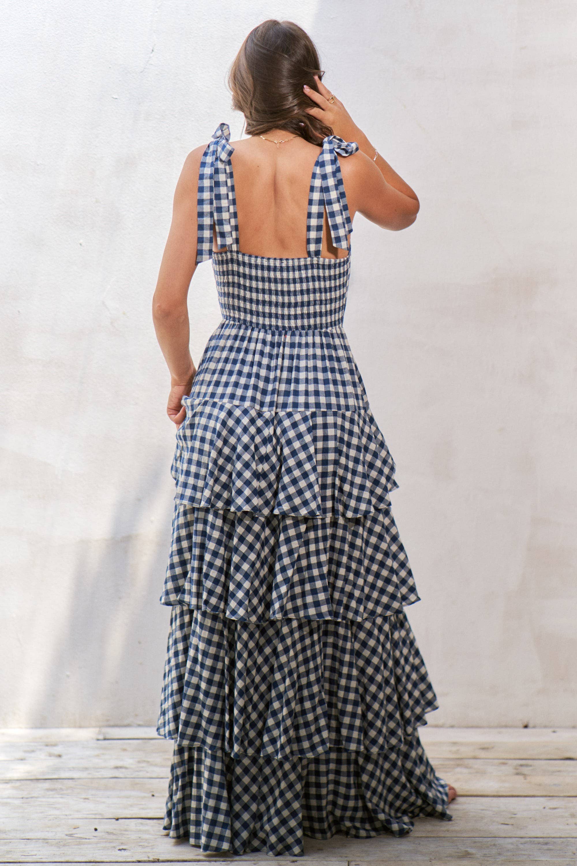 GINGHAM TIERED MAXI DRESS