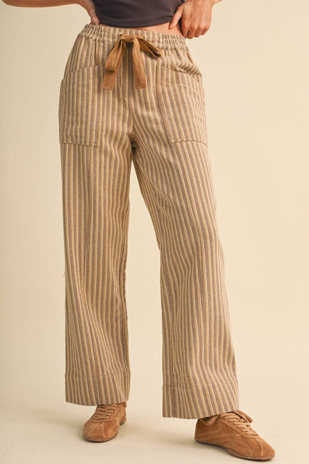 STRIPED WIDE LEG DRAWSTRING PANTS MP5300