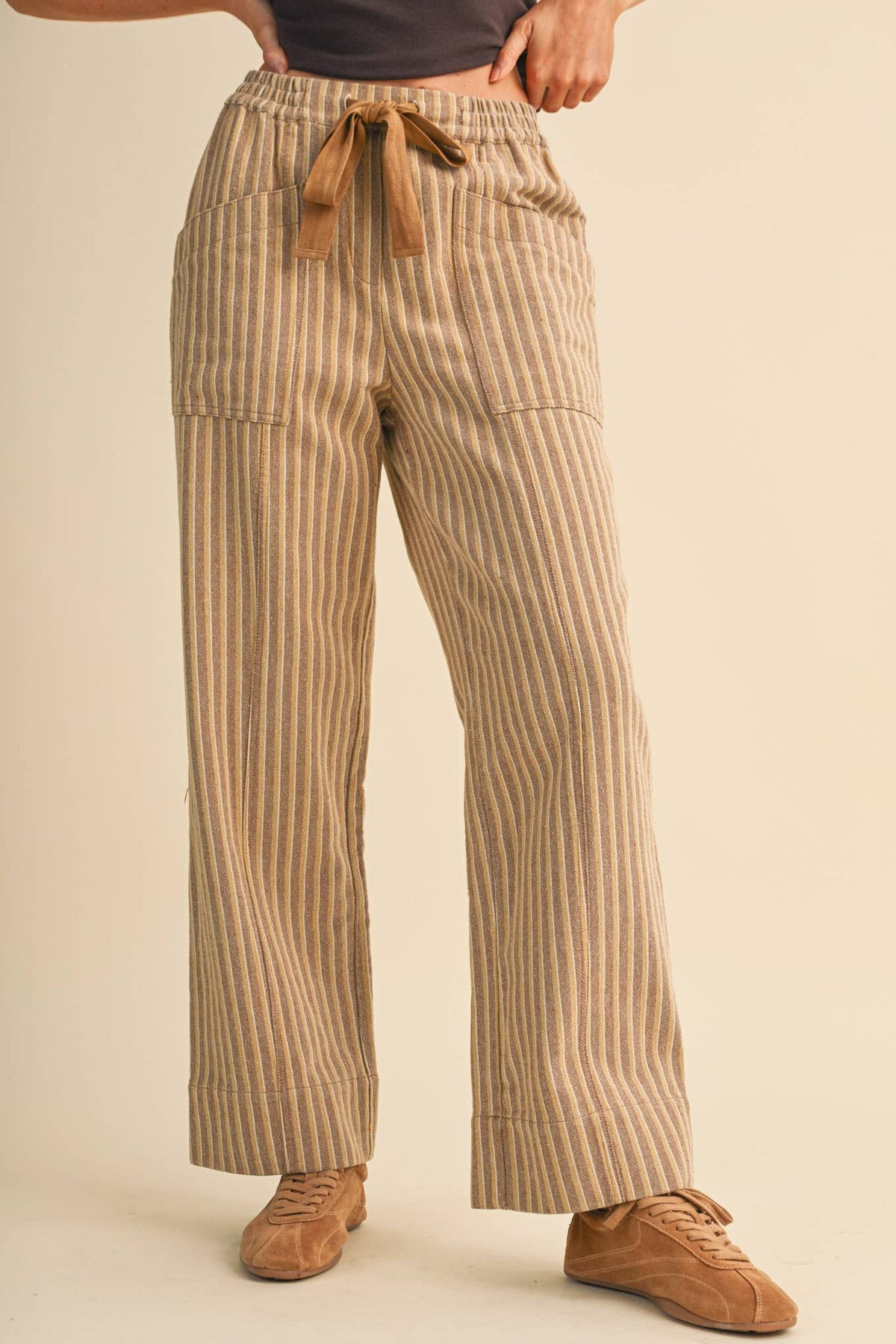 STRIPED WIDE LEG DRAWSTRING PANTS MP5300