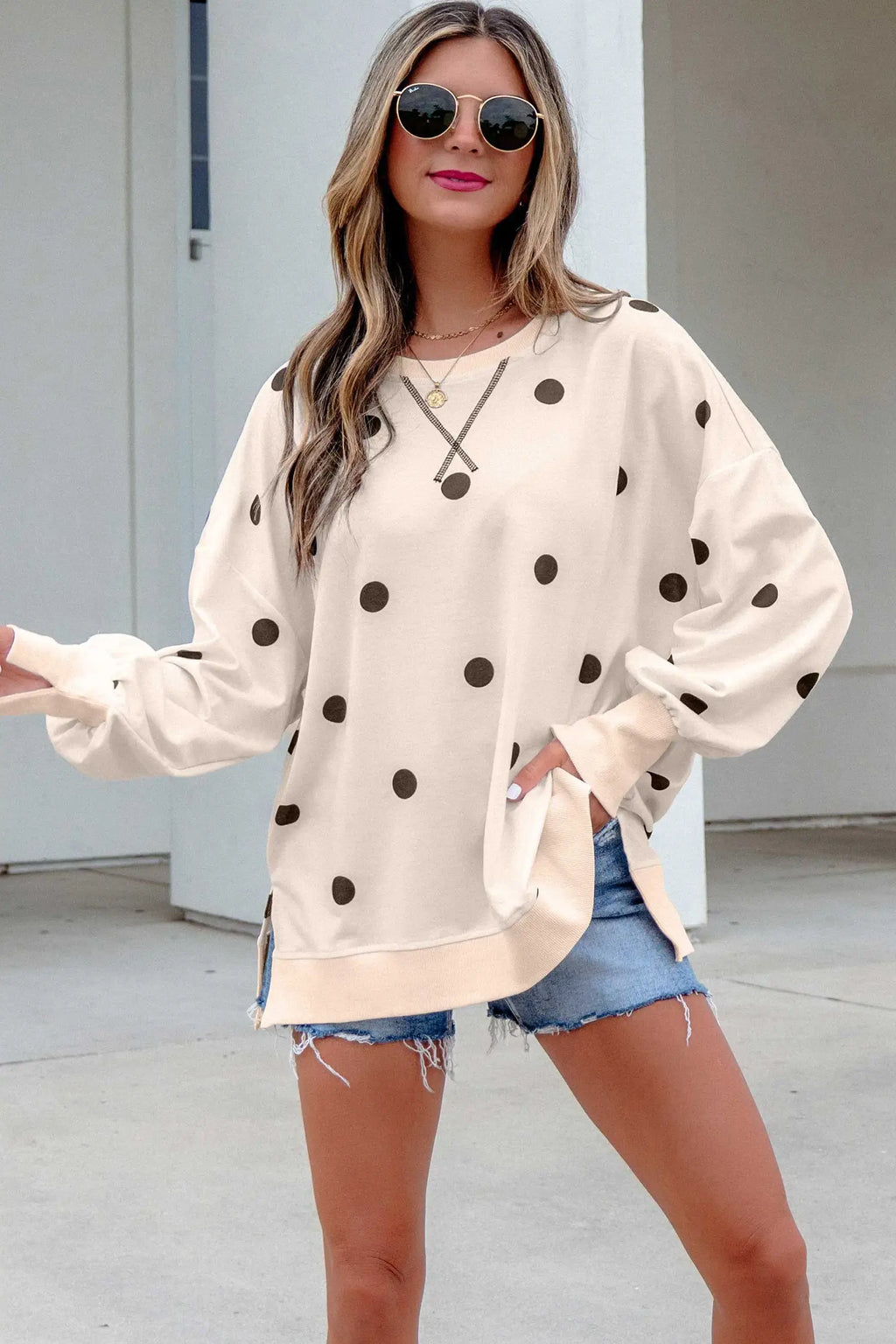 Polka Dot Sweatshirt Oversized Balloon Sleeve Top
