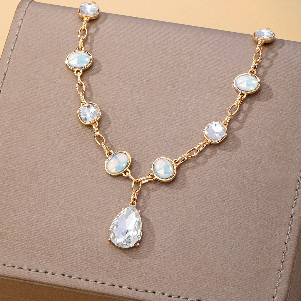 White Opal and Clear Zirconia Drop Necklace | 80N93410