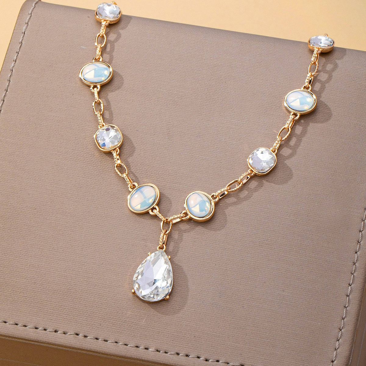 White Opal and Clear Zirconia Drop Necklace | 80N93410