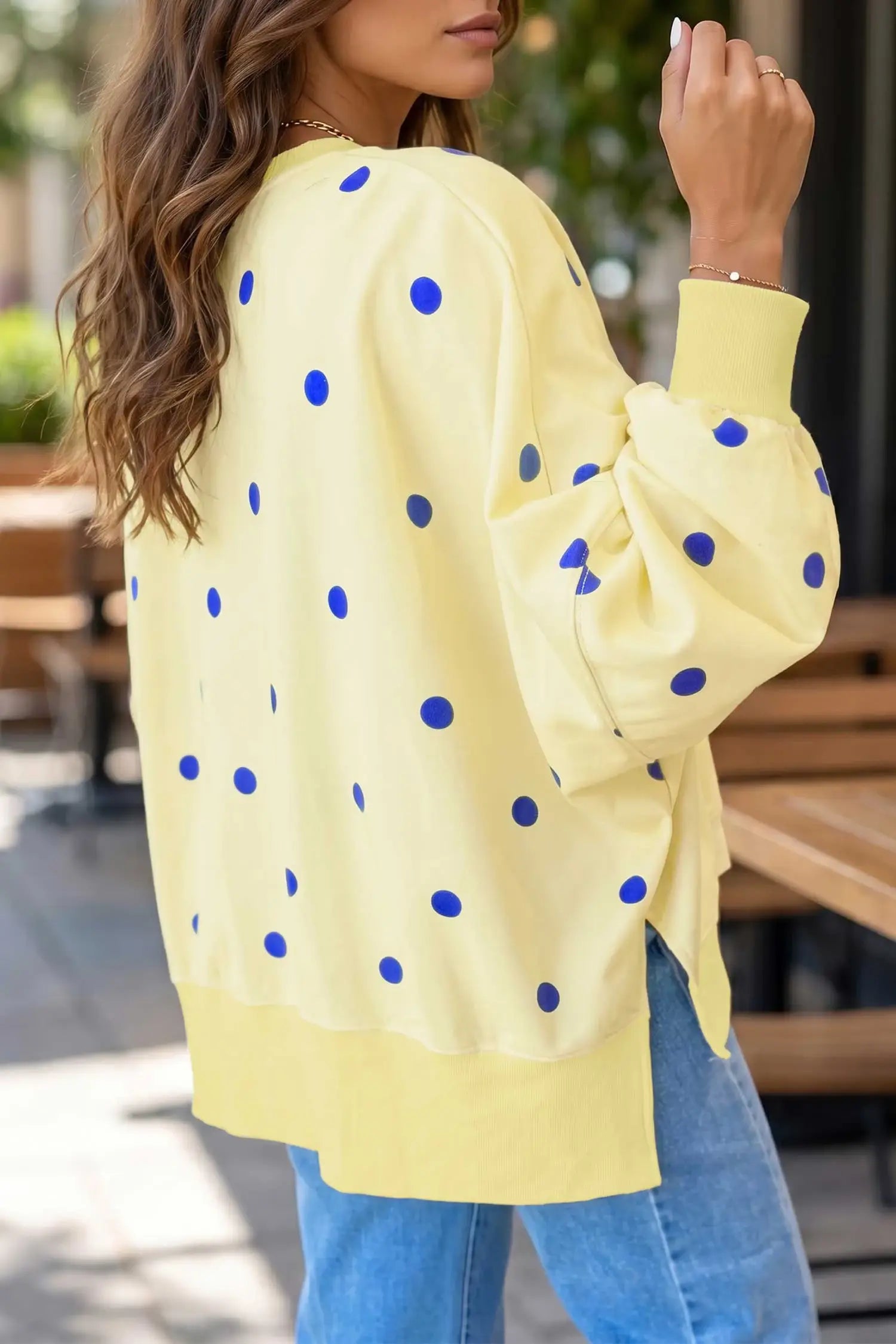 Polka Dot Sweatshirt Oversized Balloon Sleeve Top
