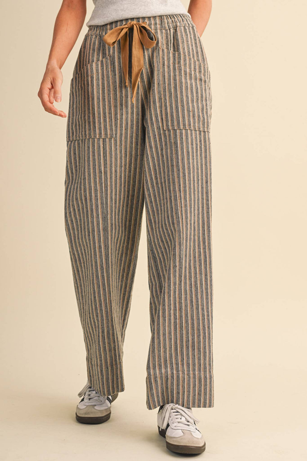 STRIPED WIDE LEG DRAWSTRING PANTS MP5300