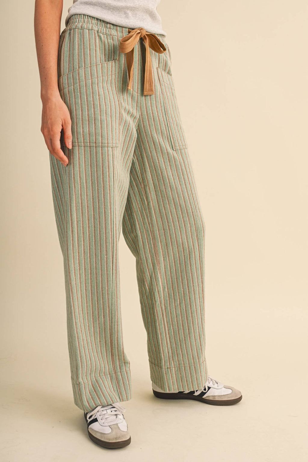STRIPED WIDE LEG DRAWSTRING PANTS MP5300