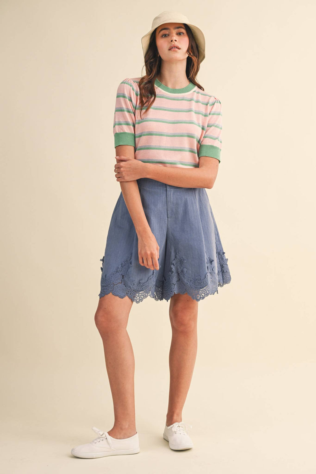 STRIPED SHORT SLEEVE SWEATER MSW11335