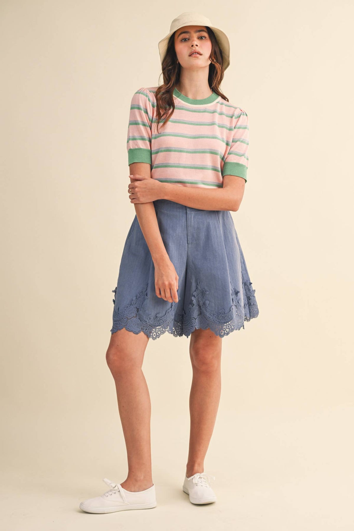 STRIPED SHORT SLEEVE SWEATER MSW11335