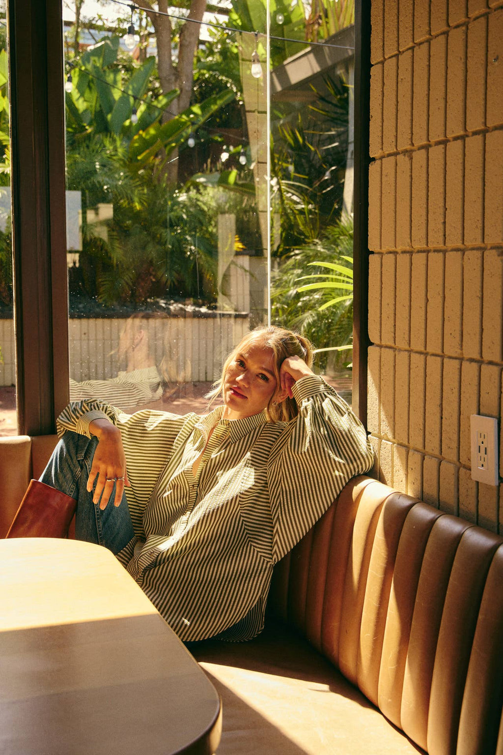 FRENCH CAFE MIXED STRIPE BATWING BUTTON-DOWN SHIRT