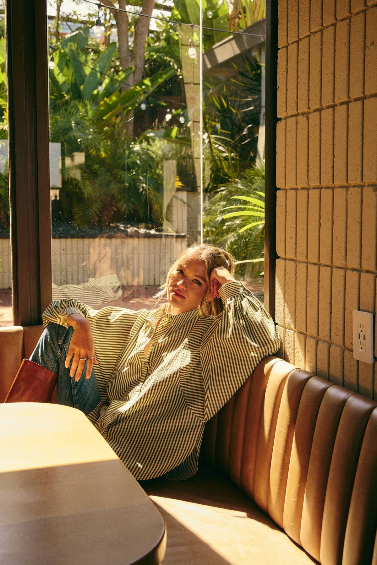 FRENCH CAFE MIXED STRIPE BATWING BUTTON-DOWN SHIRT