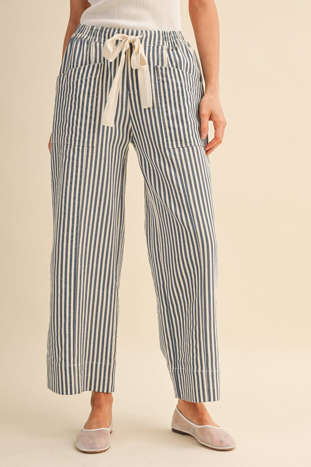 STRIPED WIDE LEG DRAWSTRING PANTS MP5090