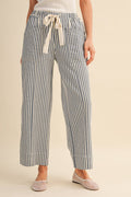 STRIPED WIDE LEG DRAWSTRING PANTS MP5090