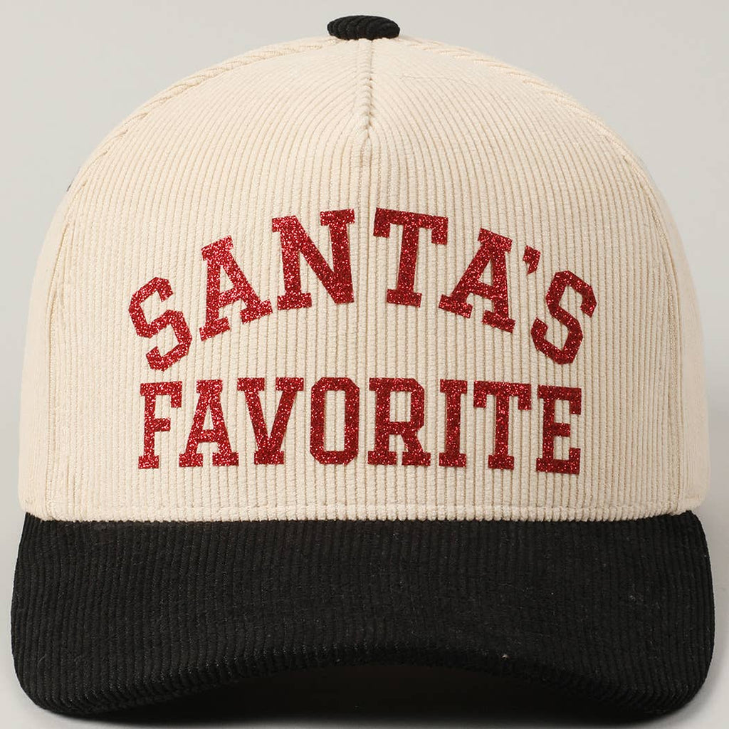 Santa's Favorite Glitter Text 5 Panel Corduroy Cap