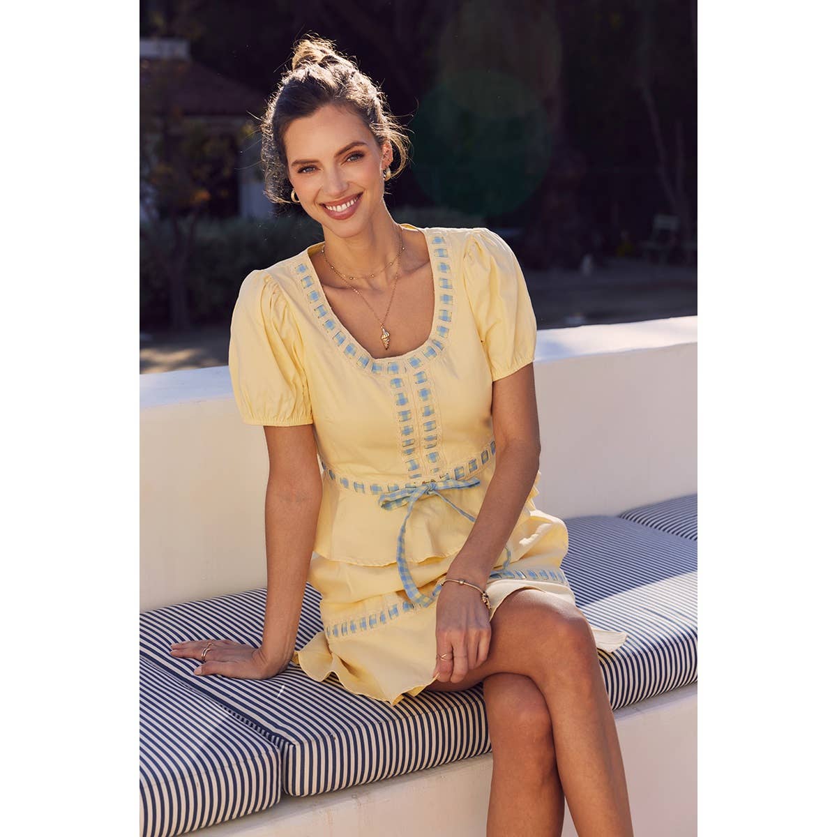 FRESH AND TIMELESS GINGHAM BOW FLARE MINI SKIRT