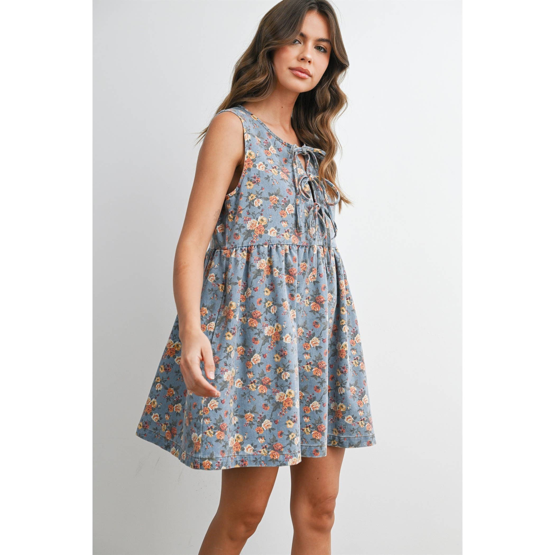 Floral Tie-Front Babydoll Dress - BMD8380