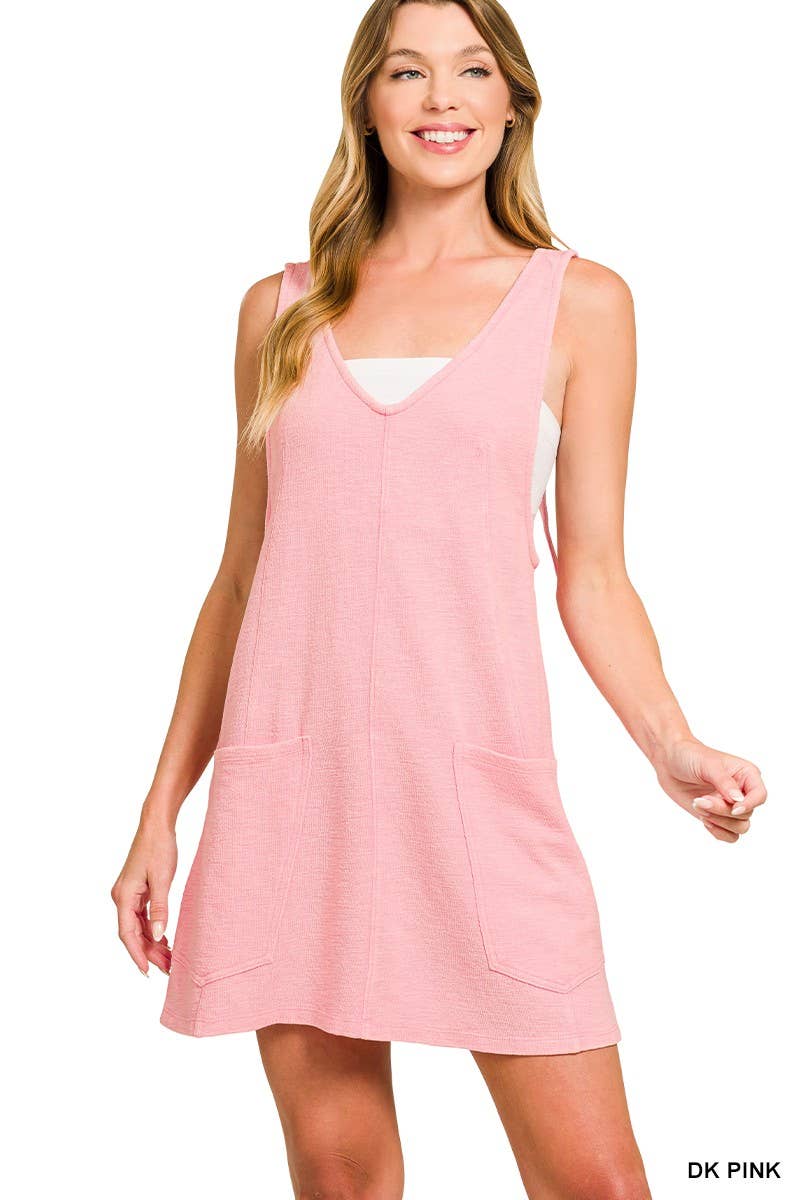 Washed Slub Adjustable Strap Overall Dress