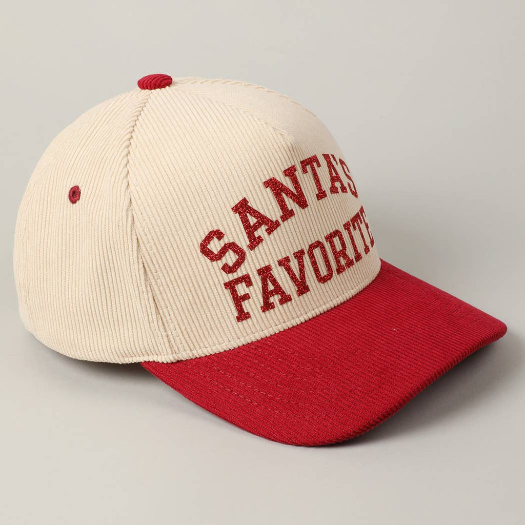 Santa's Favorite Glitter Text 5 Panel Corduroy Cap