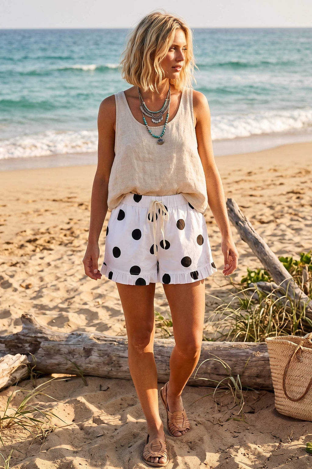 Gameday Ruffle Hem Polka Dot Poplin Shorts