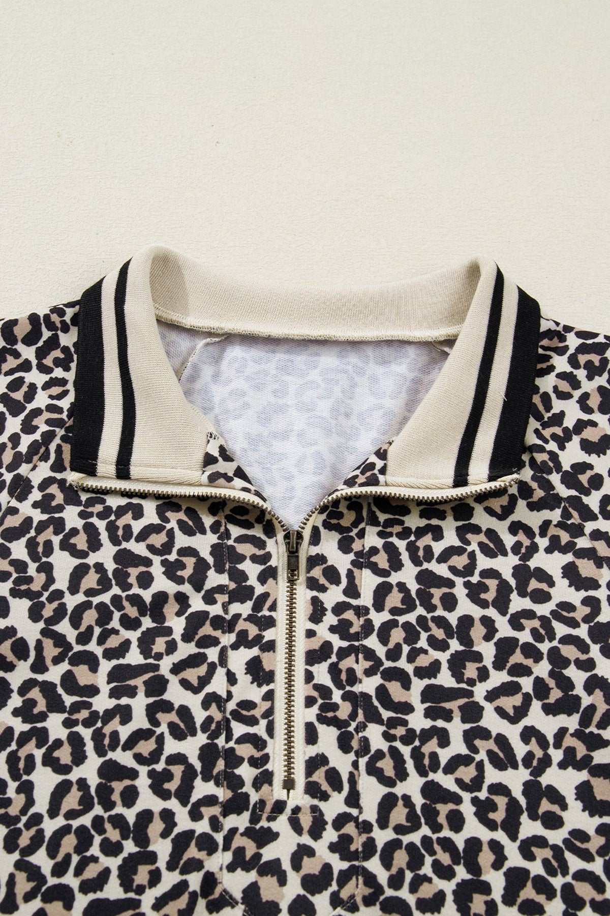 PRETTY BASH Leopard Stripe Patchwork Zip Collar Mini Dress