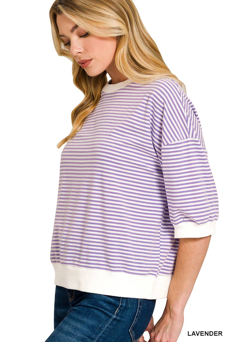 Striped Contrast Trim Banded Bottom Top