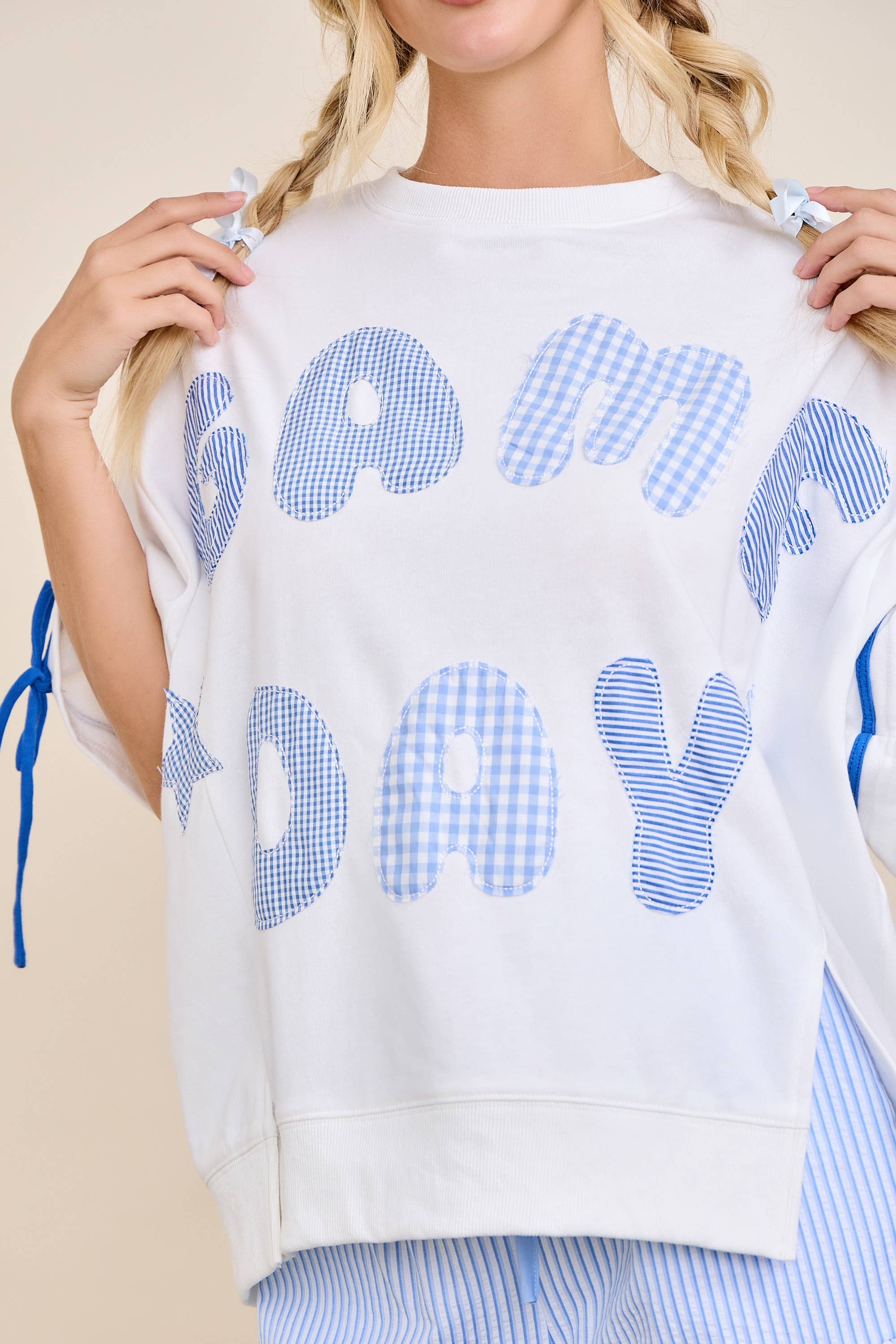 Game Day Patchwork Boxy Top – Ribbon Sleeve Western Style