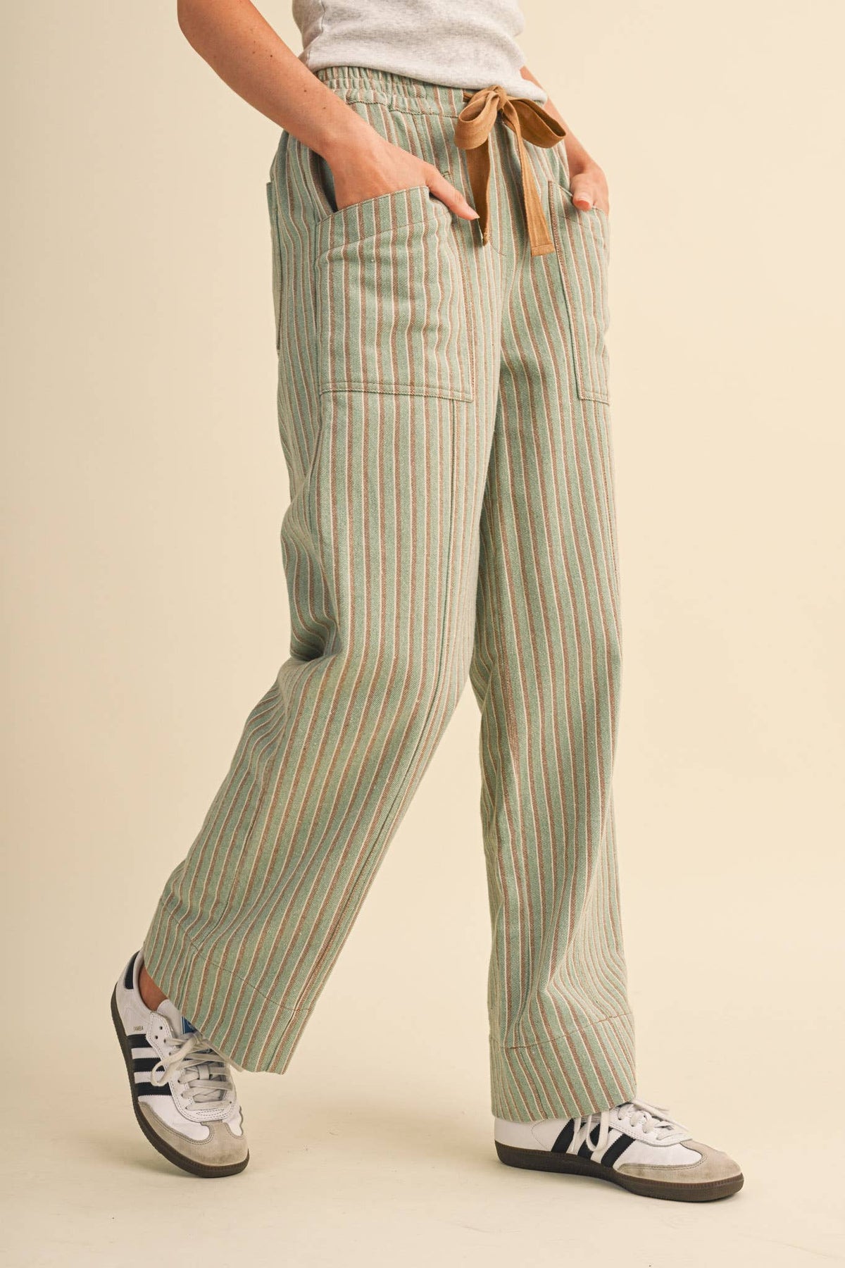 STRIPED WIDE LEG DRAWSTRING PANTS MP5300