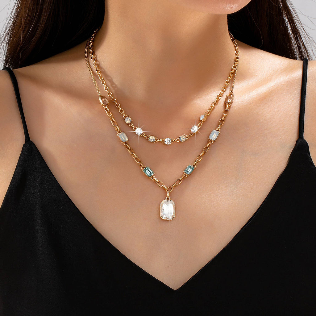 Pastel Layered Crystal Pendant Necklace Set | 80N93430