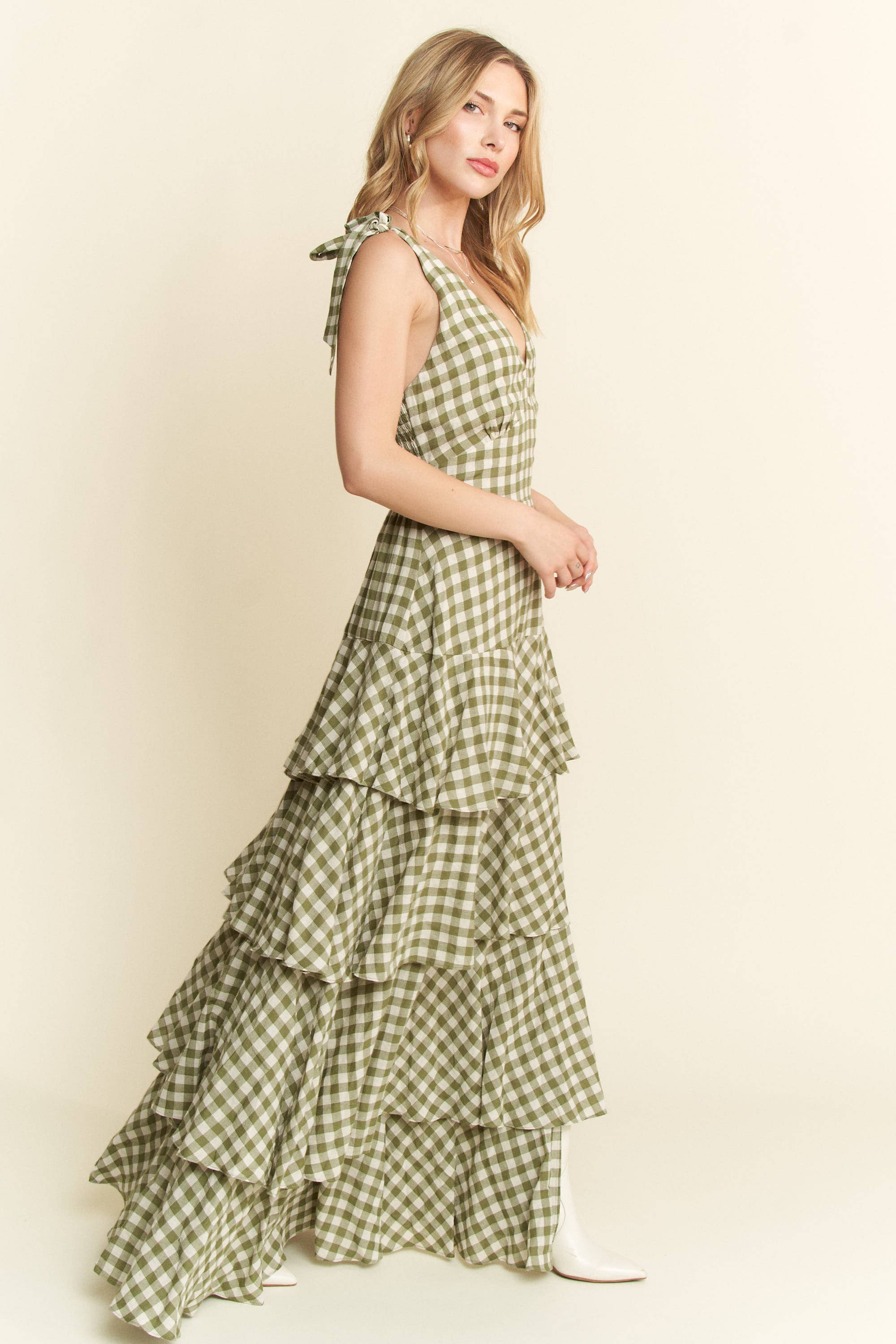 GINGHAM TIERED MAXI DRESS
