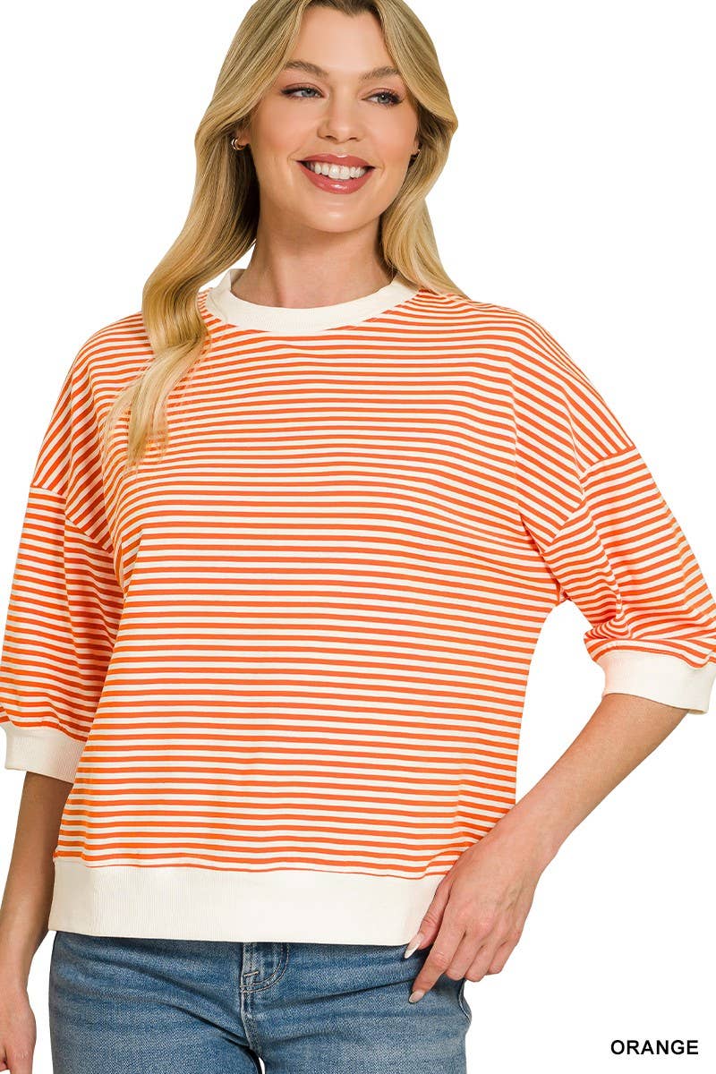 Striped Contrast Trim Banded Bottom Top