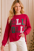 Holly Jolly Patchwork Graphic Holiday Sweatshirt