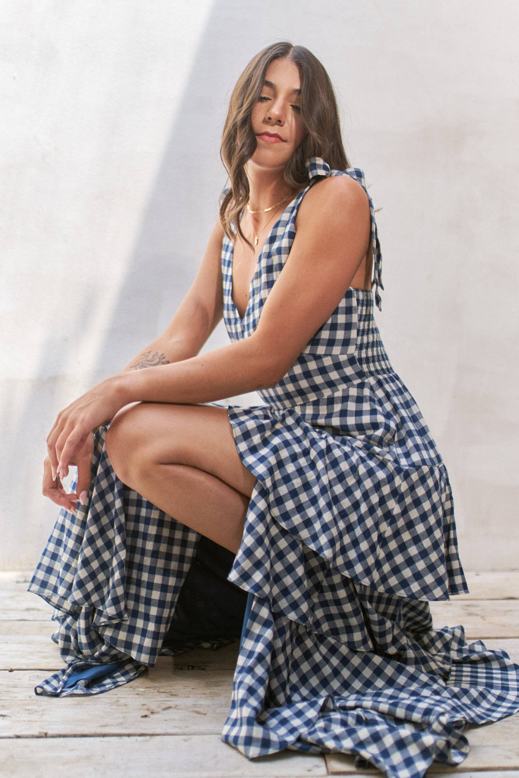 GINGHAM TIERED MAXI DRESS