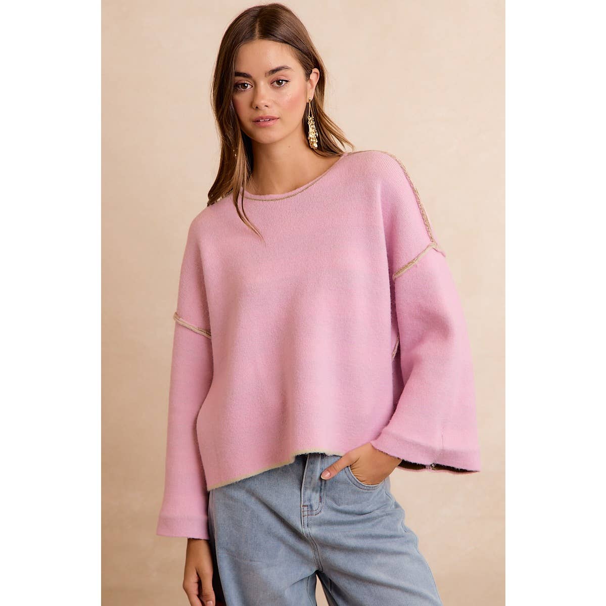 STRIPE CONTRAST BINDING AND REVERSIBLE SWEATER