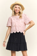 SHORT SLEEVE EYELET EMBROIDERED BLOUSE- LET4206