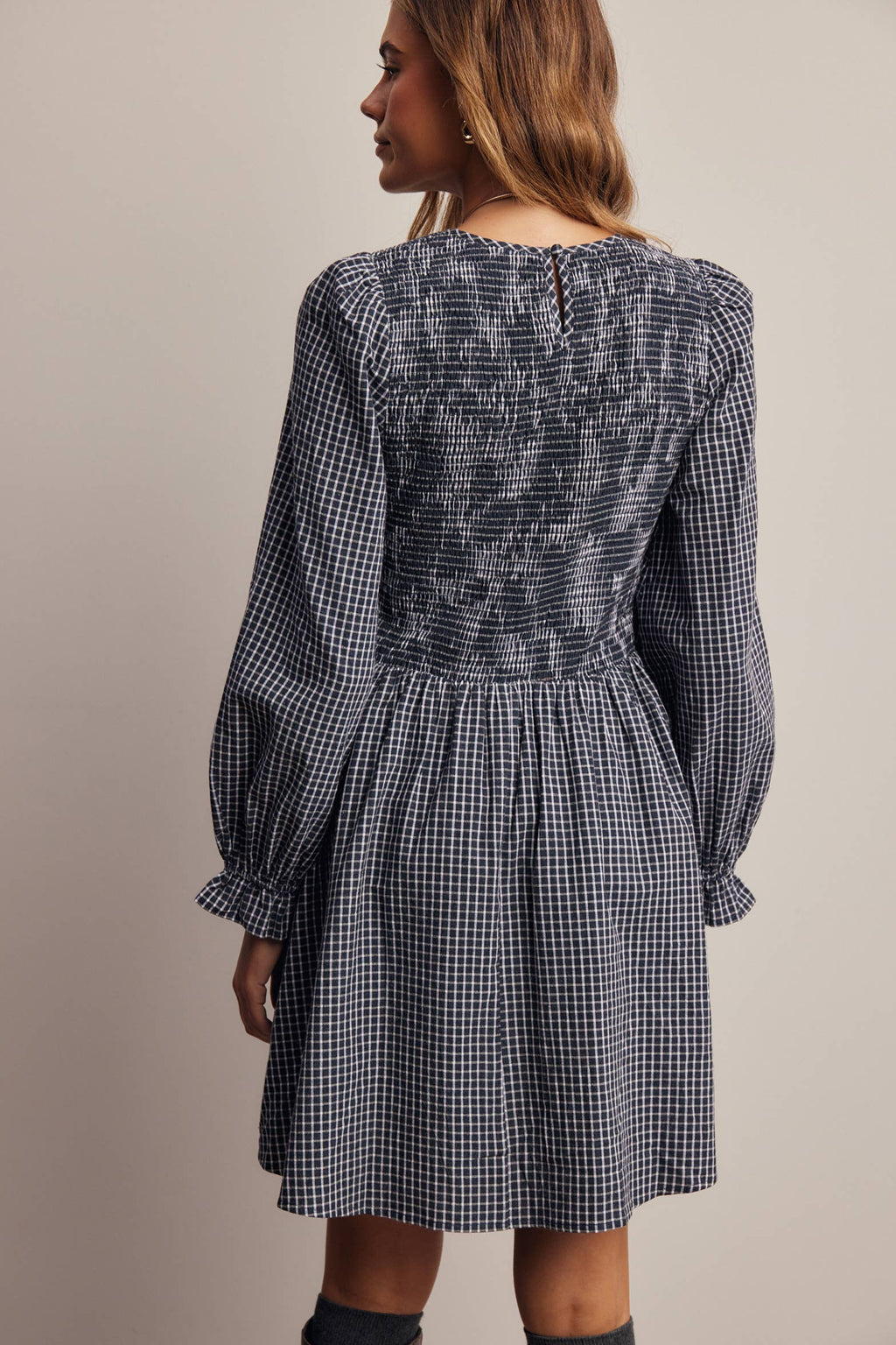 Smocked Gingham Mini Dress FD0071