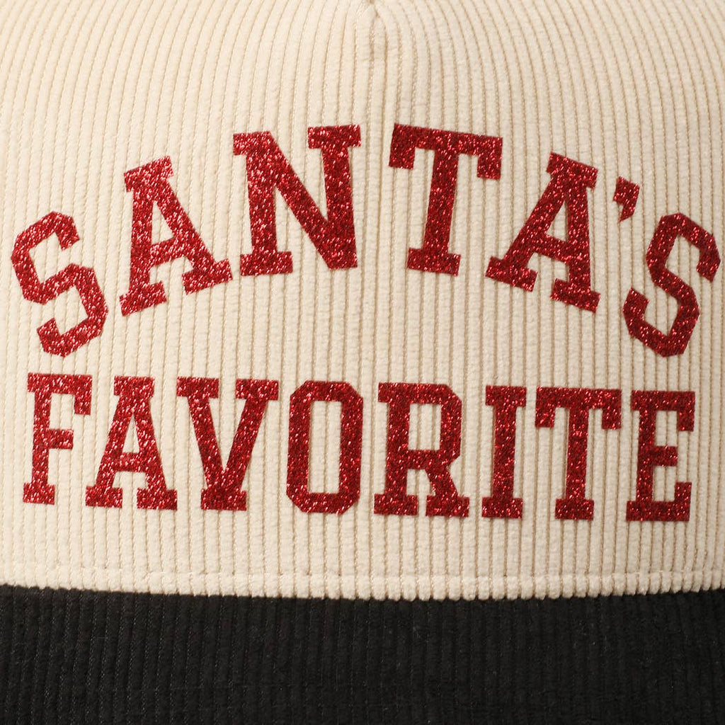 Santa's Favorite Glitter Text 5 Panel Corduroy Cap