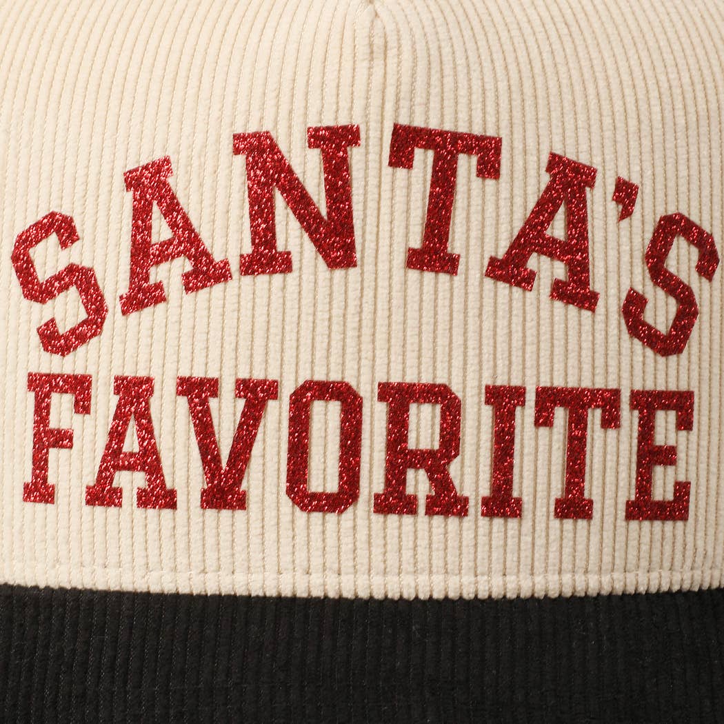 Santa's Favorite Glitter Text 5 Panel Corduroy Cap