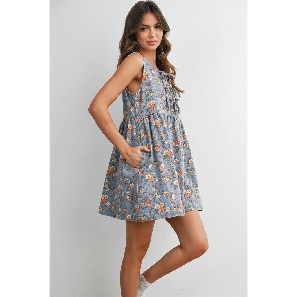Floral Tie-Front Babydoll Dress - BMD8380