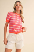 STRIPED SHORT SLEEVE SWEATER MSW11335
