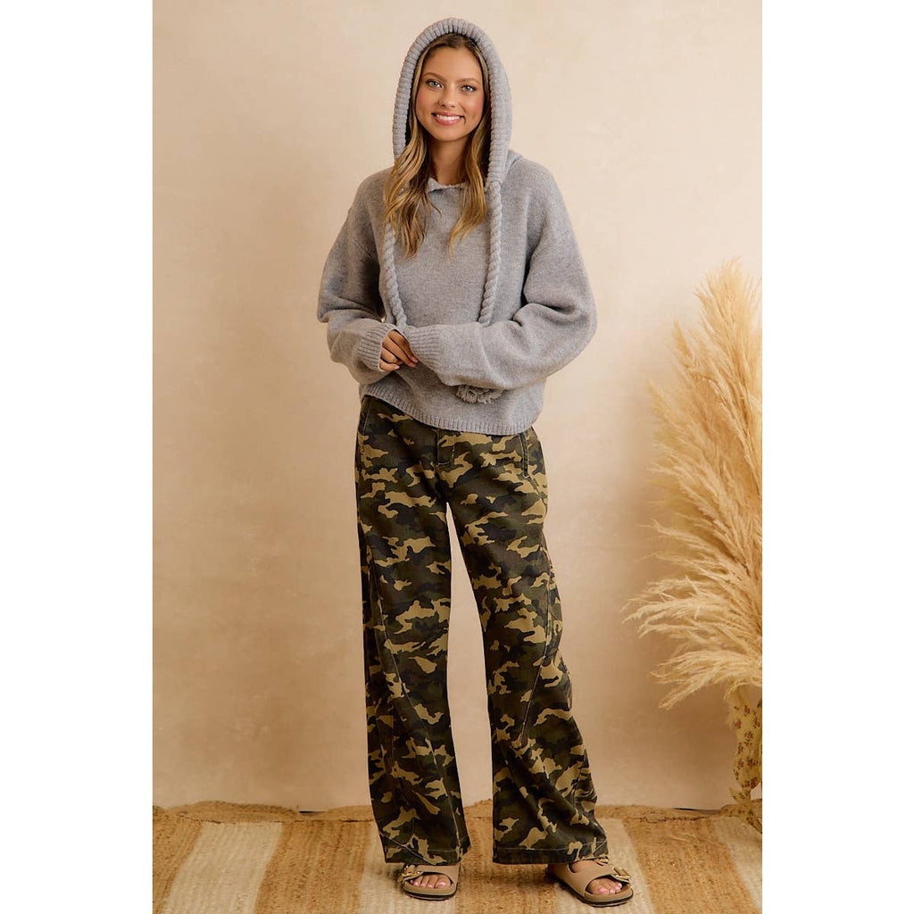 CHIC CAMO PRINT RELAXED WIDE LEG PANTS