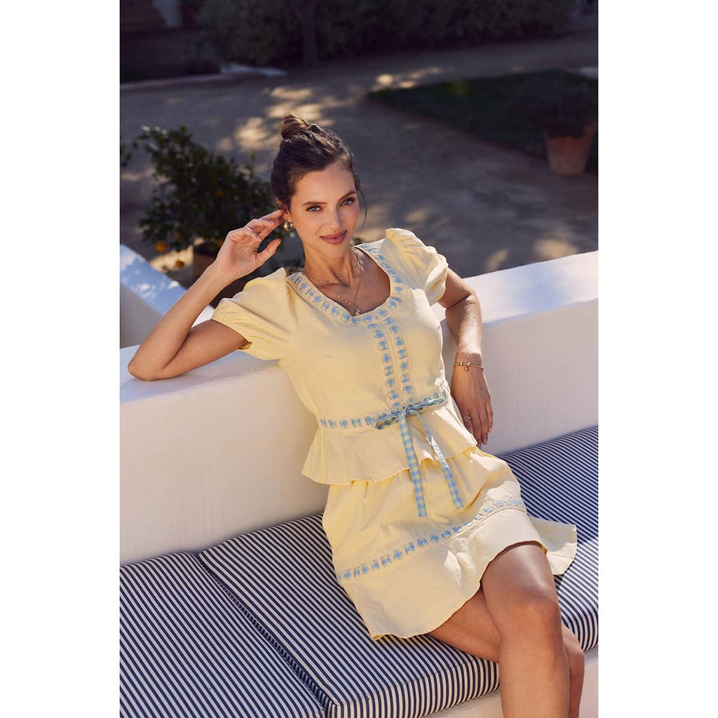FRESH AND TIMELESS GINGHAM BOW FLARE MINI SKIRT