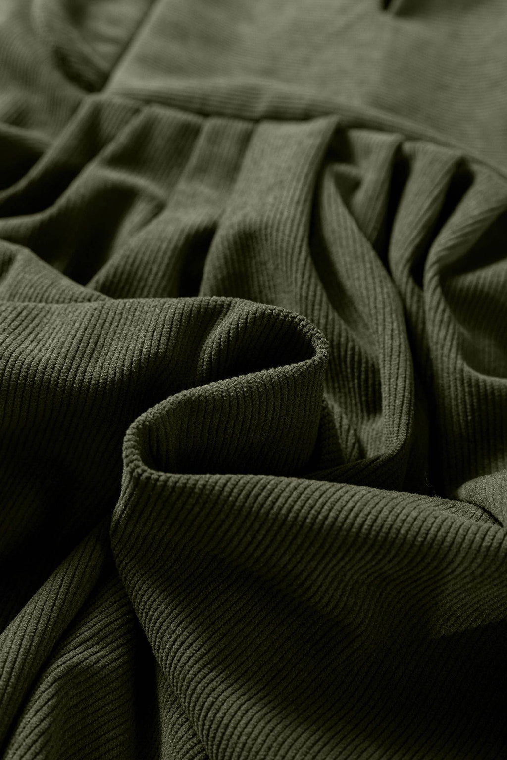Corduroy Pleated Scallop Neck 3/4 Sleeve Mini Dress