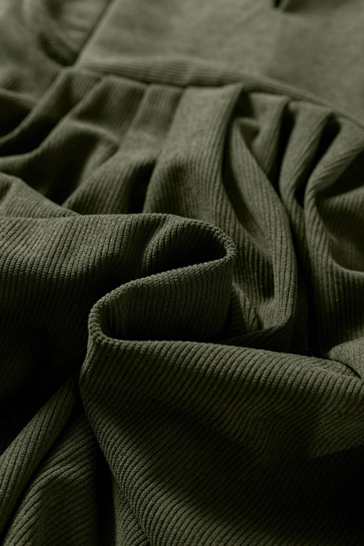Corduroy Pleated Scallop Neck 3/4 Sleeve Mini Dress