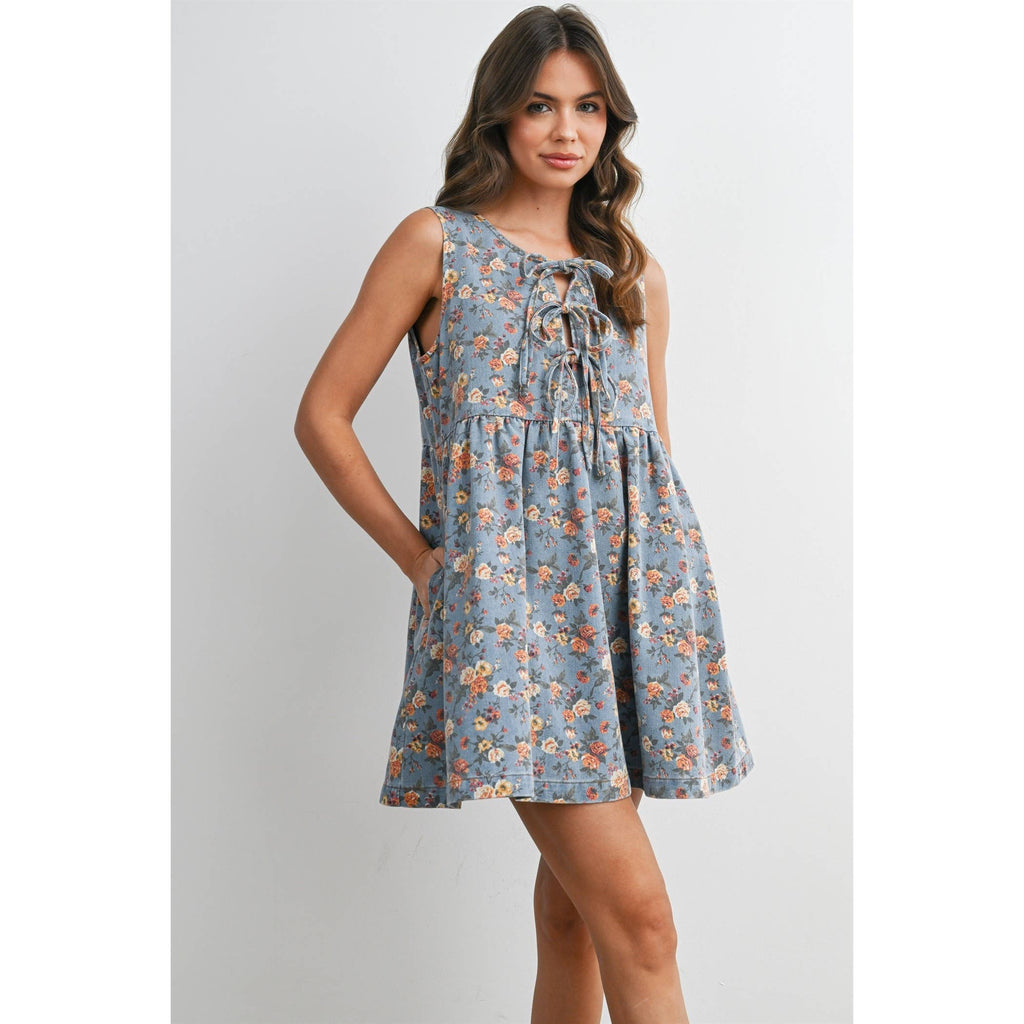 Floral Tie-Front Babydoll Dress - BMD8380