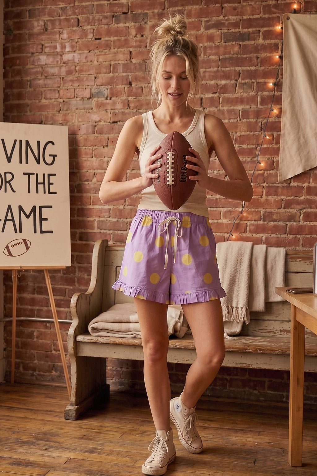 Gameday Ruffle Hem Polka Dot Poplin Shorts