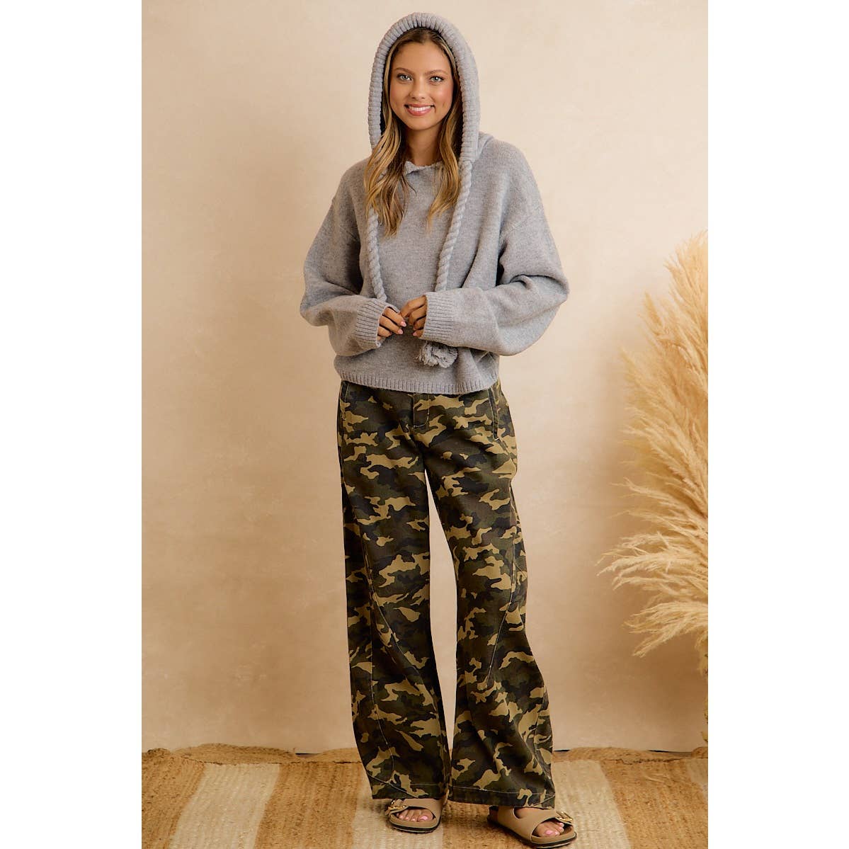 CHIC CAMO PRINT RELAXED WIDE LEG PANTS