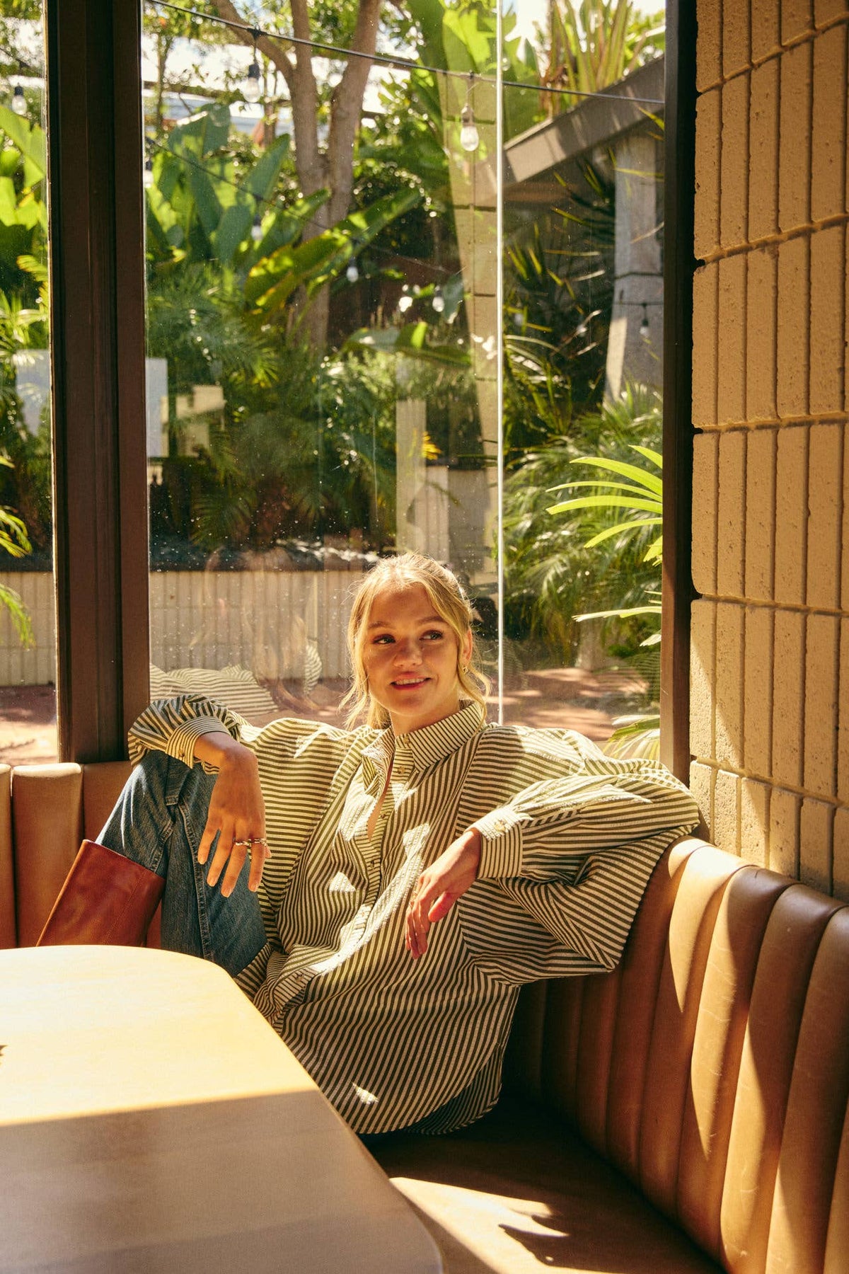 FRENCH CAFE MIXED STRIPE BATWING BUTTON-DOWN SHIRT