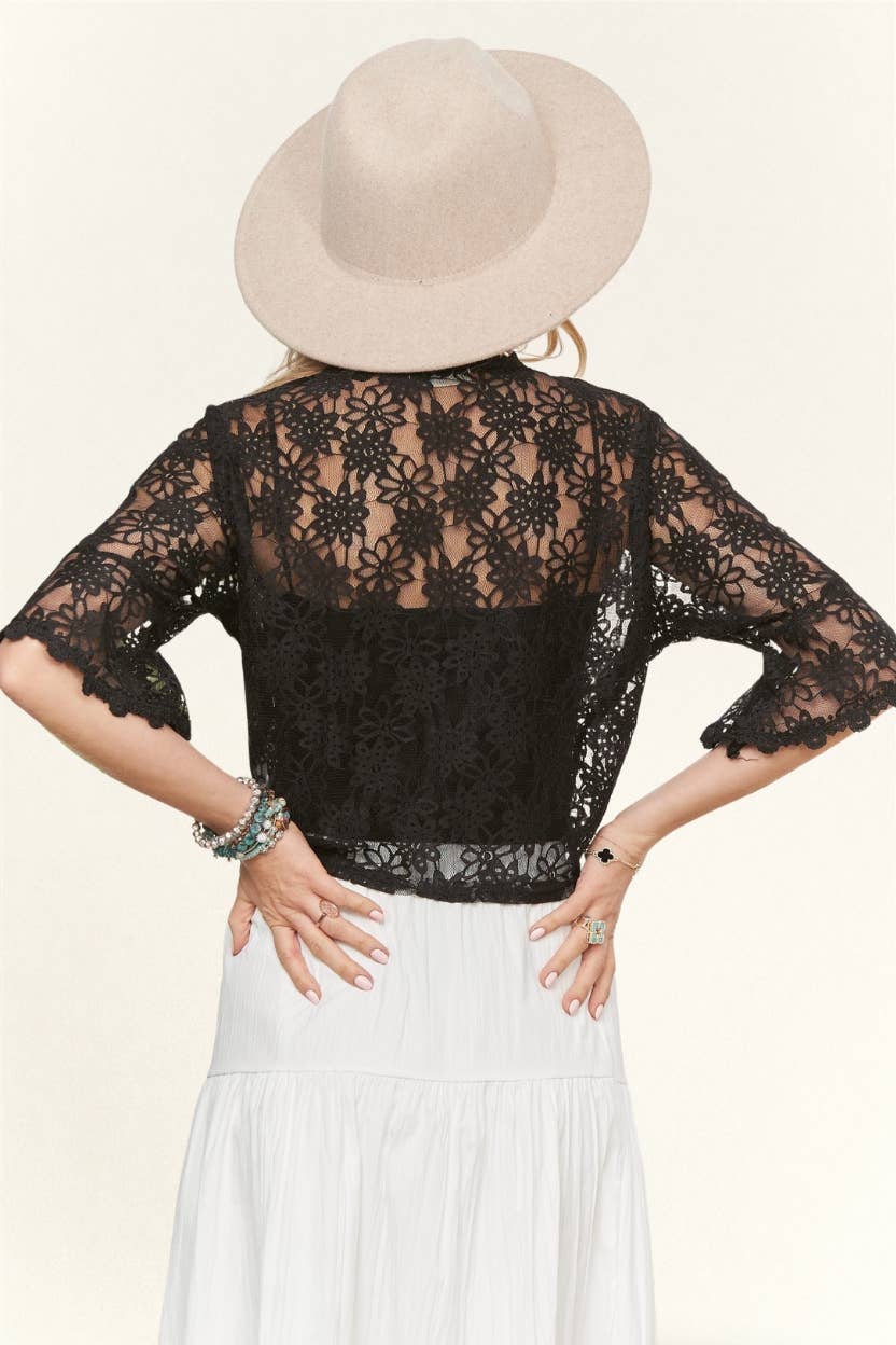 3/4 FLORAL LACE SLEEVES CARDIGAN- LET4000