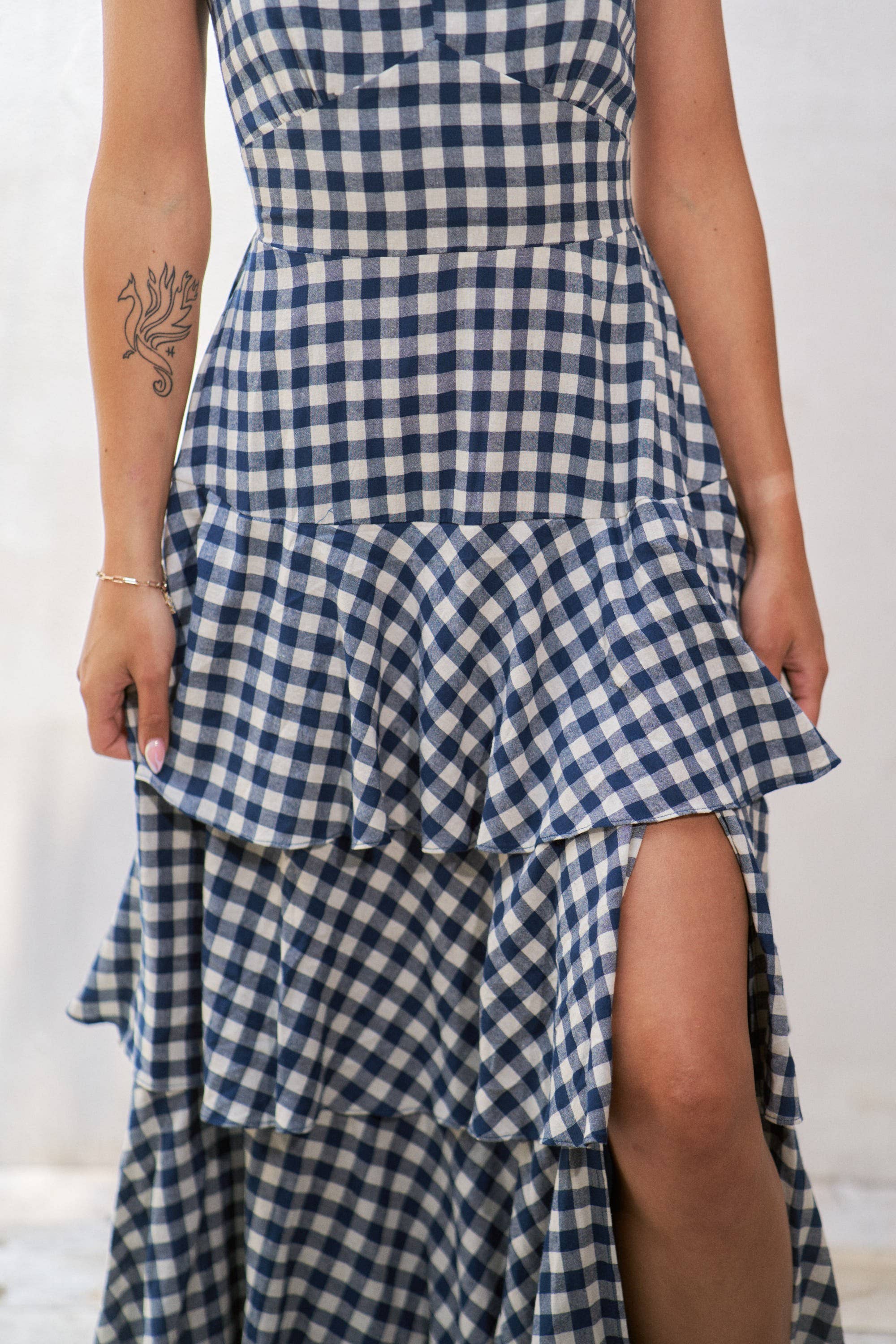 GINGHAM TIERED MAXI DRESS