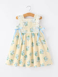 Lace-trimmed Bow Girls' Dress-Pink/Blue